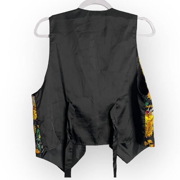 Looney Tunes 90s Vest Womens M Black Sunflower Satin VTG Tweety Taz Bugs Bunny - Picture 5 of 15